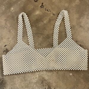 Coachella Must Have! Pearl Beaded Bralette Top - Ivory Pearl. Slight Stretch